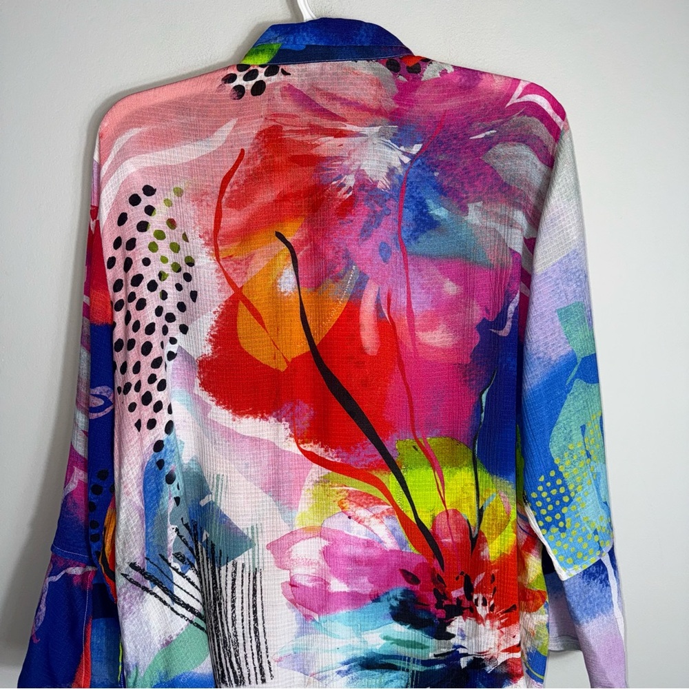 Ali Miles Button Front Tunic Blouse Top-Art to Wear-Multicolor-Medium - Picture 9 of 10